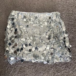 High waisted silver sequin skirt